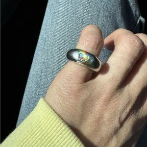 18k White Gold Heart Natural Diamond Heavy Ring .40 Ct-16.9g, size 4.25